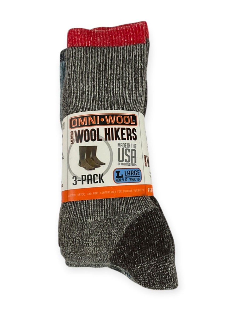 Omni-Wool Merino Wool Mid-Weight Hiking Socks 3 Pack Large NWT Made USA